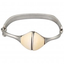 Remarcabilă brățară bangle modernistă Art Studio Jewelry manufacturată în argint și fildeș | Spania cca.1970