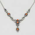 Rafinat colier autentic Art Deco din argint decorat cu anturaje de coral roșu natural | cca. 1930 - 1940