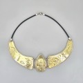 Colier statement Egyptian Revival din argint cu accente aurite | preloved anii 2000