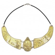 Colier statement Egyptian Revival din argint cu accente aurite | preloved anii 2000