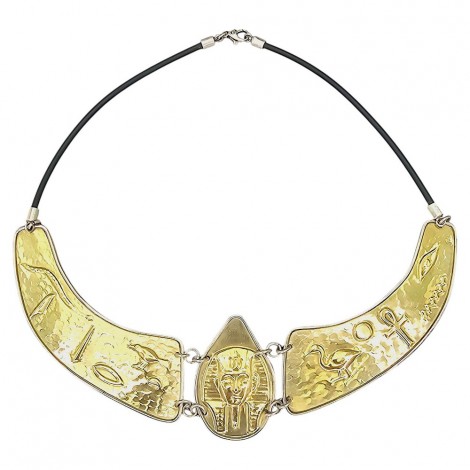 Colier statement Egyptian Revival din argint cu accente aurite | preloved anii 2000