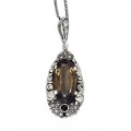 Colier din argint accesorizat cu un rafinat pandant de perioadă Art Deco decorat cu anturaj de cuarț fumuriu și onix negru