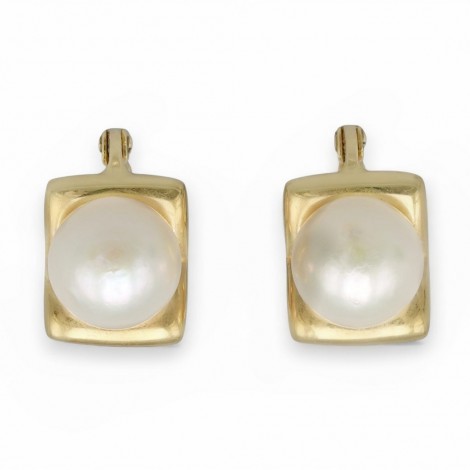Rafinați cercei moderniști din aur 18k cu perle naturale de cultură Akoya |  cca. 1970–1980