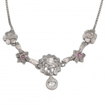 Rafinat colier Art Deco din aur alb 18k decorat cu diamante naturale și safire roz naturale | atelier Balestra Giovanni & Figli | cca. 1945