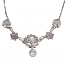 Rafinat colier Art Deco din aur alb 18k decorat cu diamante naturale și safire roz naturale | atelier Balestra Giovanni & Figli | cca. 1945