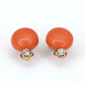 Cercei din aur galben 18k și 14k decorați cu diamante naturale 0.88 ct și coral roșu natural | cca. 1950 - 1960