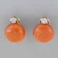 Cercei din aur galben 18k și 14k decorați cu diamante naturale 0.88 ct și coral roșu natural | cca. 1950 - 1960