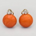 Cercei din aur galben 18k și 14k decorați cu diamante naturale 0.88 ct și coral roșu natural | cca. 1950 - 1960