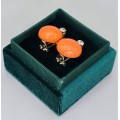 Cercei din aur galben 18k și 14k decorați cu diamante naturale 0.88 ct și coral roșu natural | cca. 1950 - 1960