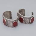 Pereche de brățari etnice turkmene manufacturate în argint și carneol natural |  cca. 1950 - 1970
