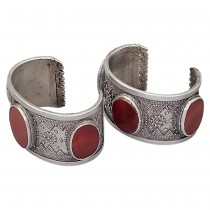 Pereche de brățari etnice turkmene manufacturate în argint și carneol natural |  cca. 1950 - 1970