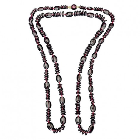 Colier sautoir de granate naturale de Boemia și închidere din aur galben 18k | atelier J. Kohle cca.1970