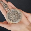 Colier din argint accesorizat cu pandant statement Archaeology Revival - Calendar Aztec | ateliet Taxco - Mexic - cca.1960