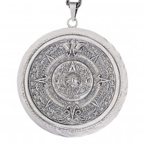 Colier din argint accesorizat cu pandant statement Archaeology Revival - Calendar Aztec | ateliet Taxco - Mexic - cca.1960