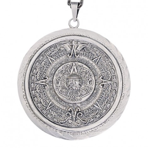 Colier din argint accesorizat cu pandant statement Archaeology Revival - Calendar Aztec | ateliet Taxco - Mexic - cca.1960