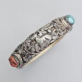 Veche brățară ritualică sino - tibetană din argint, os, coral și turcoaz natural  | Nepal cca 1900