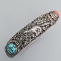 Veche brățară ritualică sino - tibetană din argint, os, coral și turcoaz natural  | Nepal cca 1900