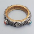 Veche brățară ritualică sino - tibetană din argint, os, coral și turcoaz natural  | Nepal cca 1900