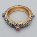 Veche brățară ritualică sino - tibetană din argint, os, coral și turcoaz natural  | Nepal cca 1900