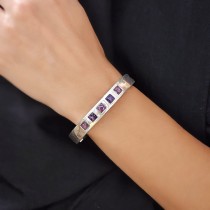 Brățară bangle mid-century manufacturată în argint decorată cu ametiste naturale | cca. 1960 - 1970