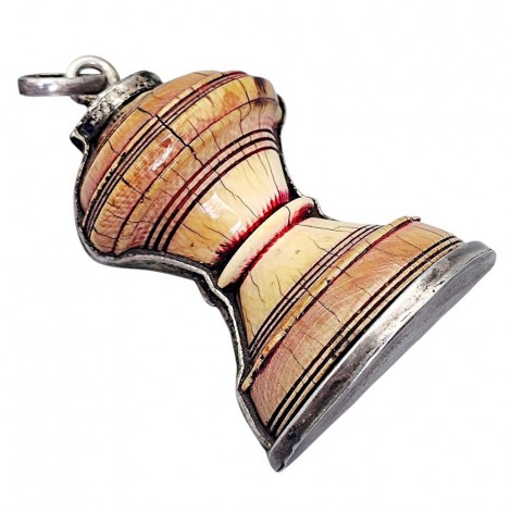 Veche amuletă sino-tibetană din argint și fildeș | Ladakh sec XIX - inceput de secol XX