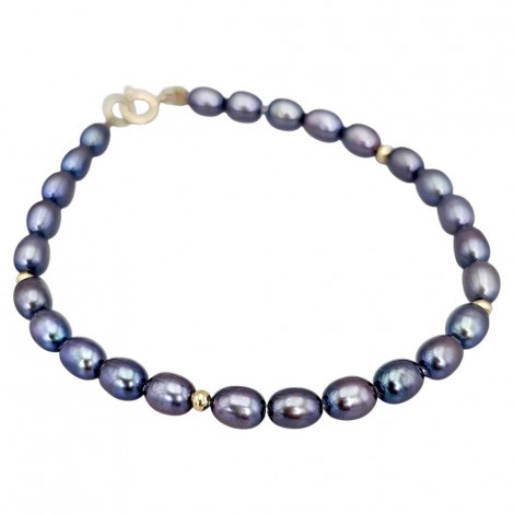 Brățară cu perle negre naturale de cultură și aur galben 18k