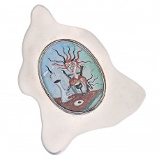 Broșă statement mid-century din argint cu pictură originală a artistului italian Dario De Blanck | Italia cca. 1960 - 1970