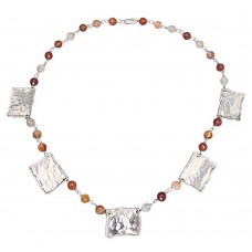 Colier modernist în manieră Boho Chic din argint și agate naturale multifațetate | new old stock 