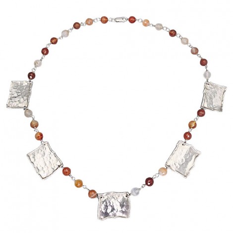 Colier modernist în manieră Boho Chic din argint și agate naturale multifațetate | new old stock 