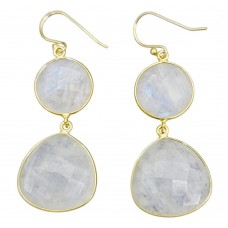 Cercei statement din argint placat cu aur galben decorați cu anturaje de piatra lunii