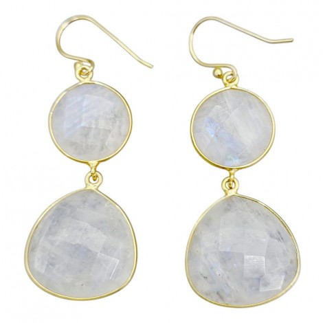 Cercei statement din argint placat cu aur galben decorați cu anturaje de piatra lunii