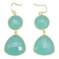 Cercei statement din argint placat cu aur galben decorați cu anturaje de calcedonia Aqua Blue 