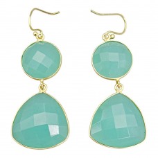 Cercei statement din argint placat cu aur galben decorați cu anturaje de calcedonia Aqua Blue 