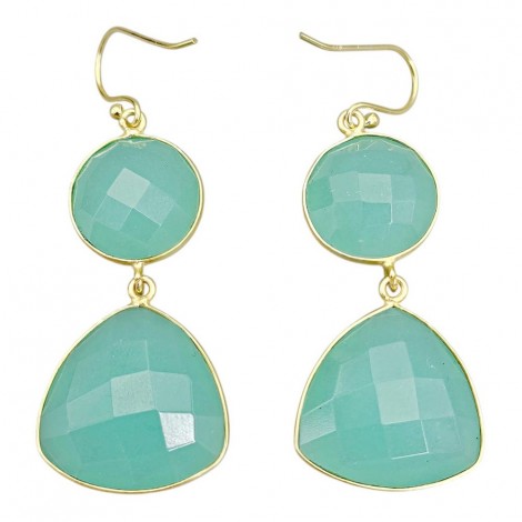 Cercei statement din argint placat cu aur galben decorați cu anturaje de calcedonia Aqua Blue 