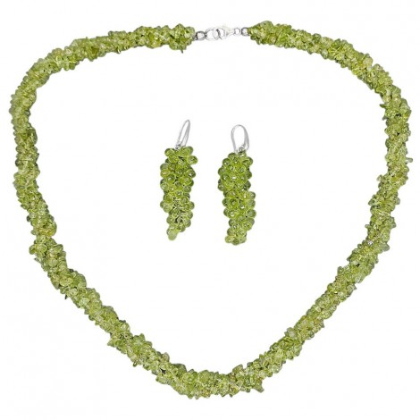 Demi-parure format din colier și pereche de cercei cu peridot natural și argint |