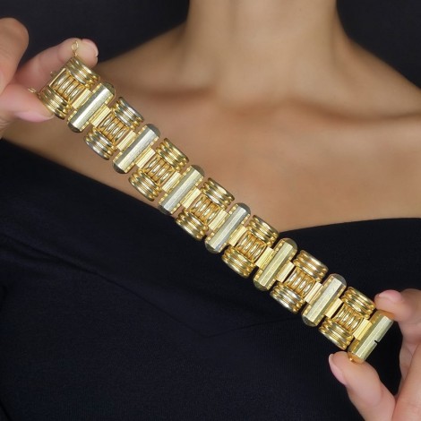 Spectaculoasă brățară Tank autentică Art Deco din argint aurit | cca. 1934 - 1944