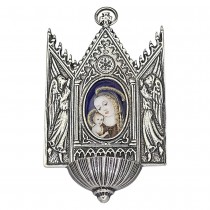 Aspersorium din argint cu iconiță pictată manual în email | atelier piemontez cca. 1970 