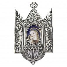 Aspersorium din argint cu iconiță pictată manual în email | atelier piemontez cca. 1970 