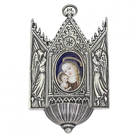 Aspersorium din argint cu iconiță pictată manual în email | atelier piemontez cca. 1970 