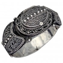 Veche brățară etnică magrebiană cu relicvariu  | manufactură în argint | Tunisia  cca. 1933 - 1943