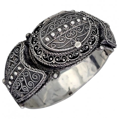 Veche brățară etnică magrebiană cu relicvariu  | manufactură în argint | Tunisia  cca. 1933 - 1943