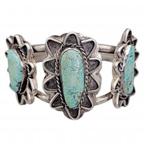 Veche brățară etnică Navajo manfacturată în argint & turcoaze naturale Royston | cca. 1940 - 1950