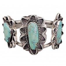 Veche brățară etnică Navajo manfacturată în argint & turcoaze naturale Royston | cca. 1940 - 1950