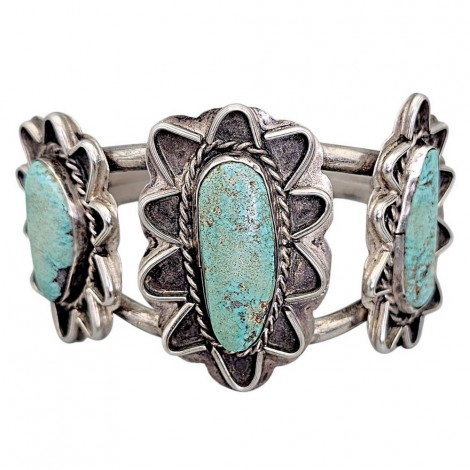 Veche brățară etnică Navajo manfacturată în argint & turcoaze naturale Royston | cca. 1940 - 1950