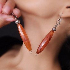 Impresionanți cercei etnici indieni manufacturați în argint și carneol natural | Gujarat cca.1950