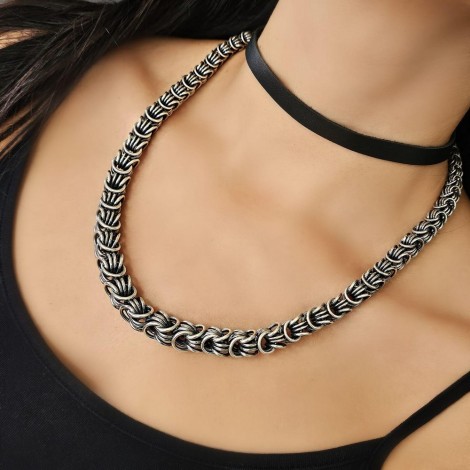 Colier statement unisex Byzantine Chainmaille manufacturat în argint | manufactură de orfevru oladez | cca. 1960 - 1970