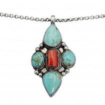 Colier din argint accesorizat cu o veche amuletă etnică sino-tibetană | turcoaz himalayan & coral Sherpa | Nepal 