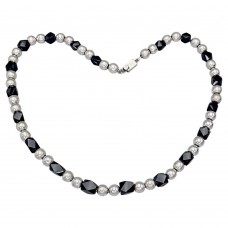 Colier modernist mexican din argint & obsidian natural | preloved cca. 1970 - 1980