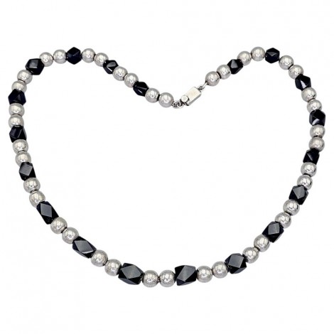 Colier modernist mexican din argint & obsidian natural | preloved cca. 1970 - 1980