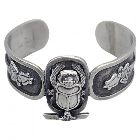 Brățară statement unisex Egyptian Revival din argint | cca. 1960 - 1970